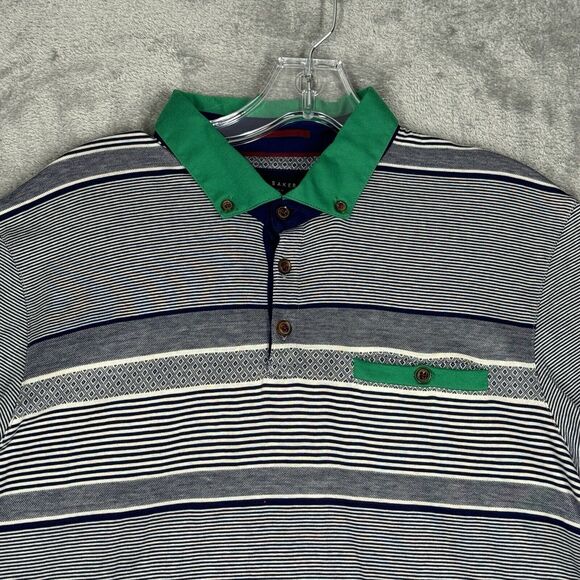 Ted Baker Shirt Mens Large Blue White Stripe Golf Polo Classic Preppy Sportswear - Picture 4 of 9